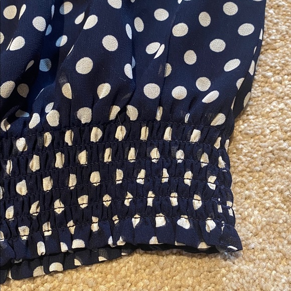Lauren Ralph Lauren Ruffle Polka Dot Sheer Off the Shoulder Top Navy White XL - Picture 4 of 9